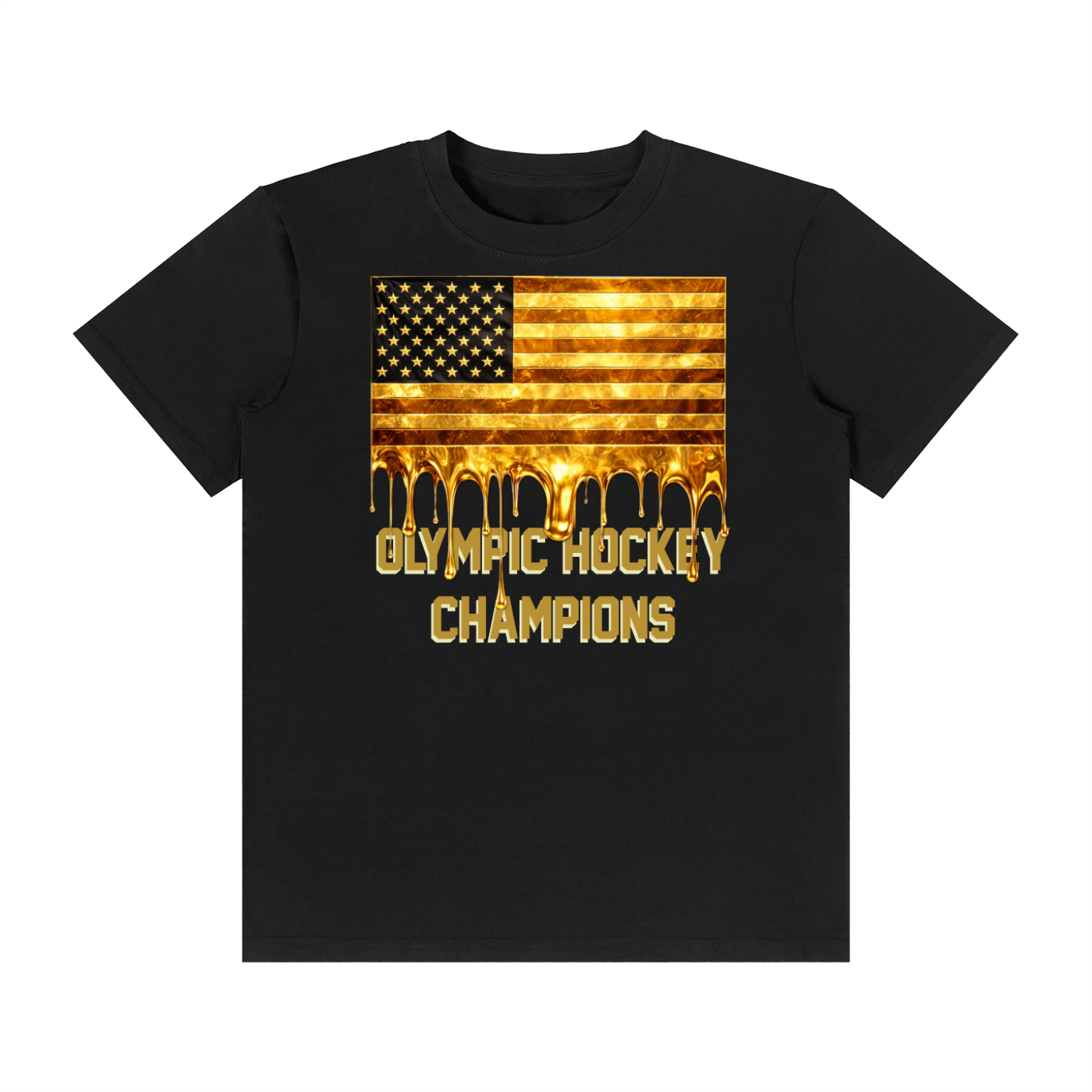 Olympic Hockey Champions – Gold Drip Flag Tee t-shirt in Black Beauty
