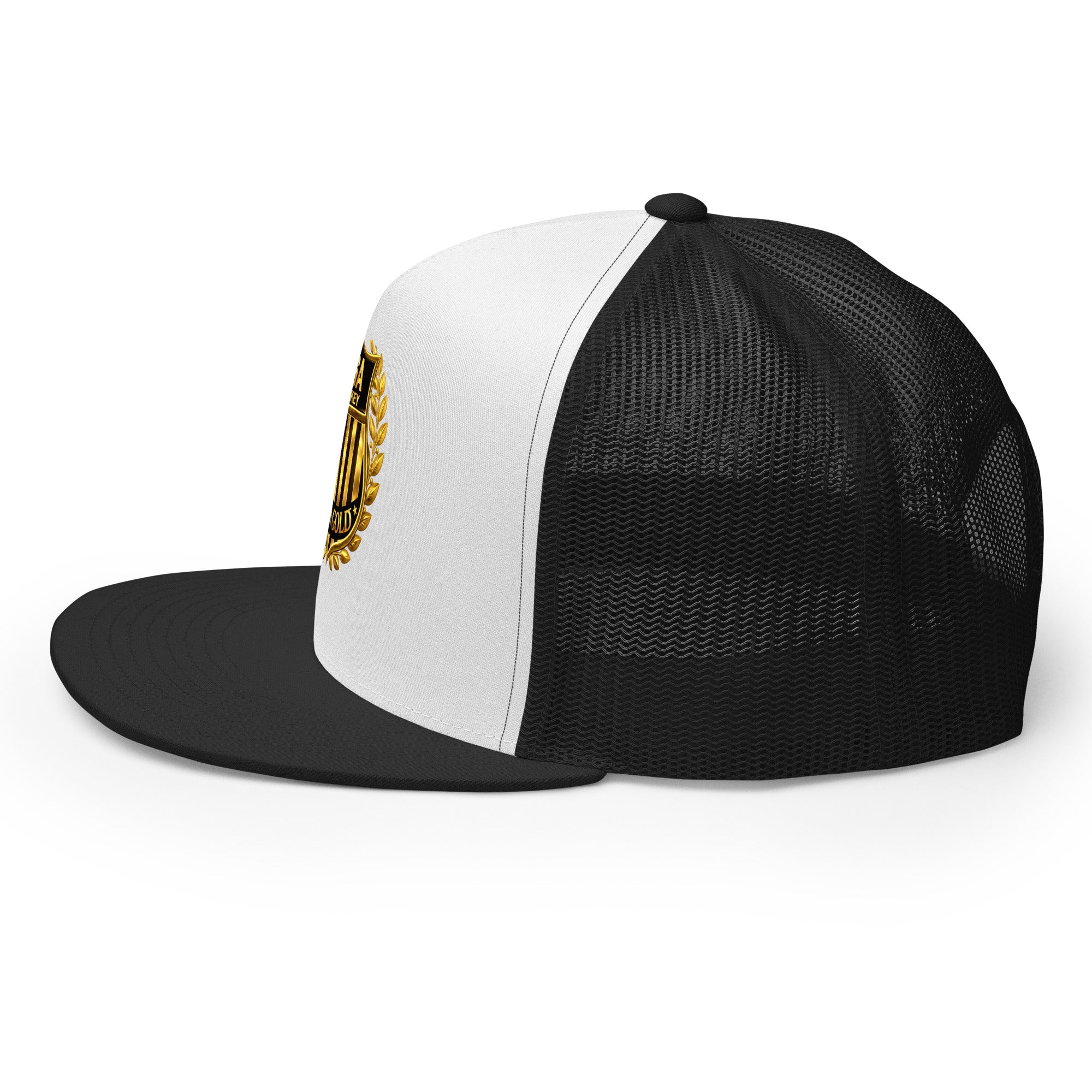 USA GOLDx2 trucker cap in Black/White left view