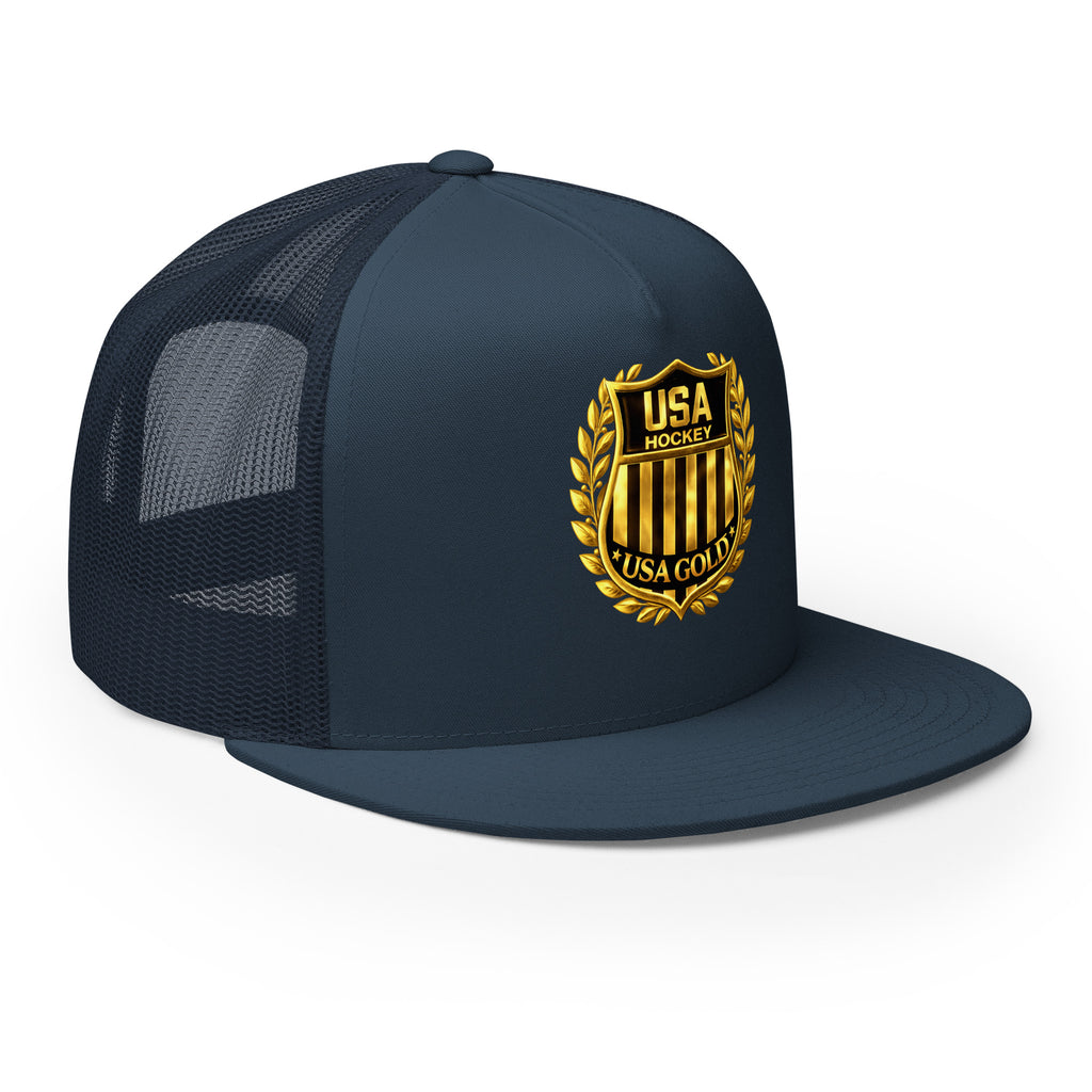 USA GOLDx2 trucker cap in Navy front view
