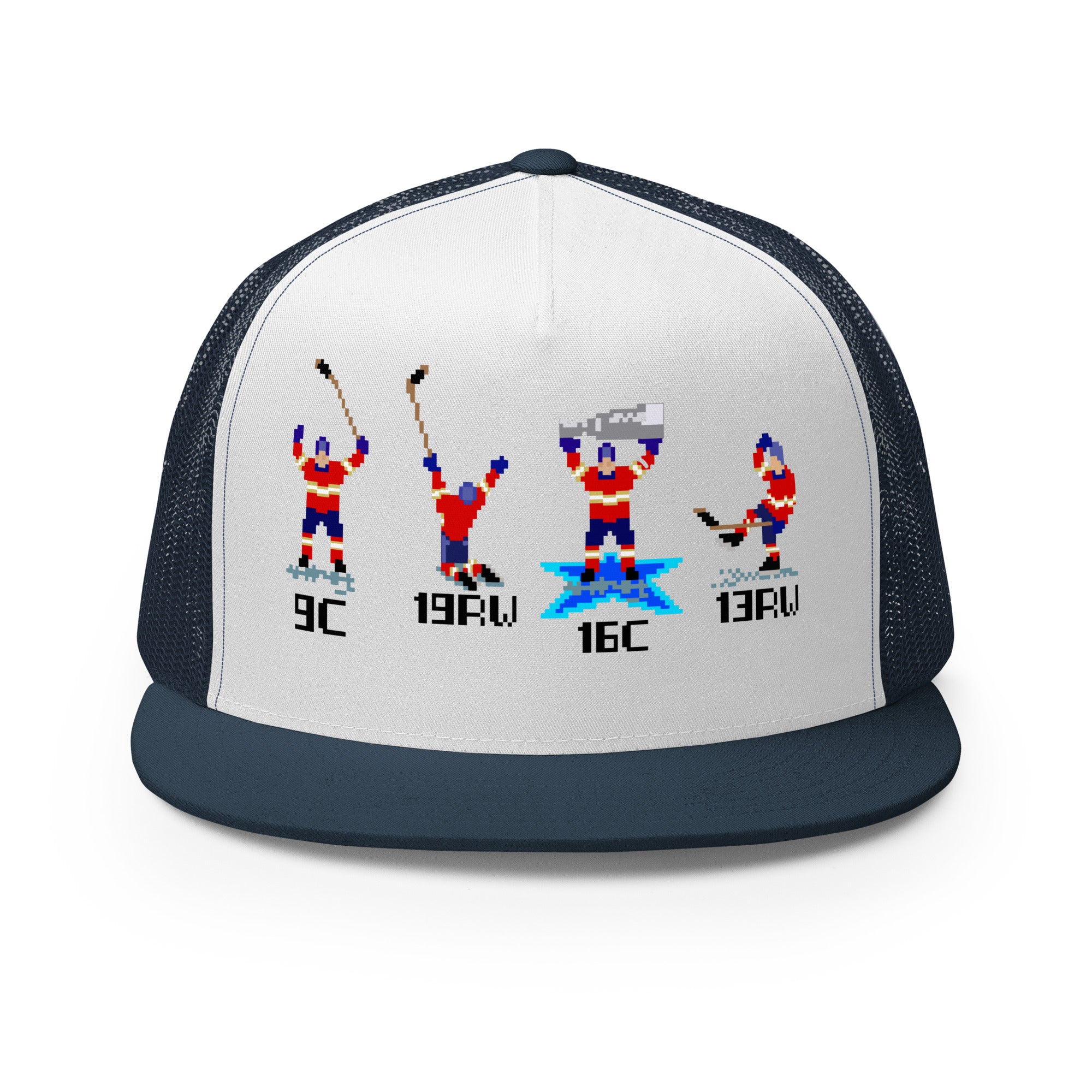 8Bit Champs - Trucker Cap in White/Navy front view