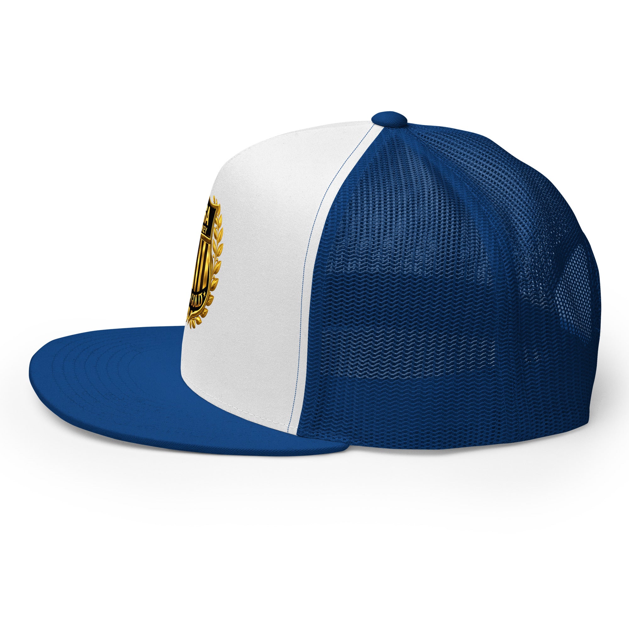 USA GOLDx2 trucker cap in White/Royal left view