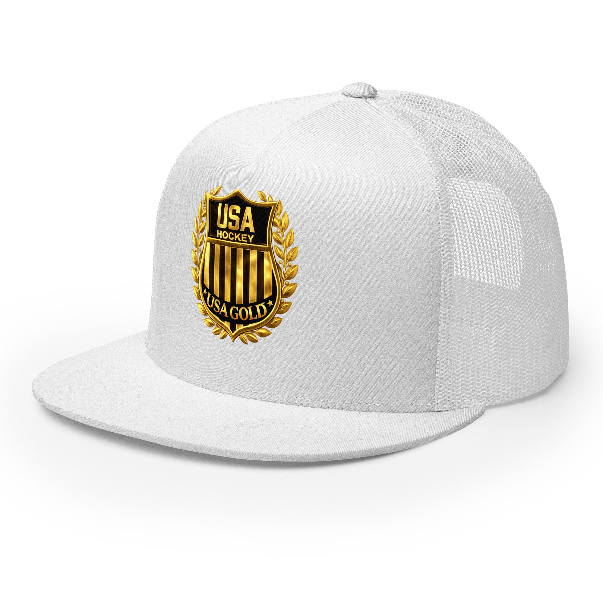 USA GOLDx2 trucker cap in White front view