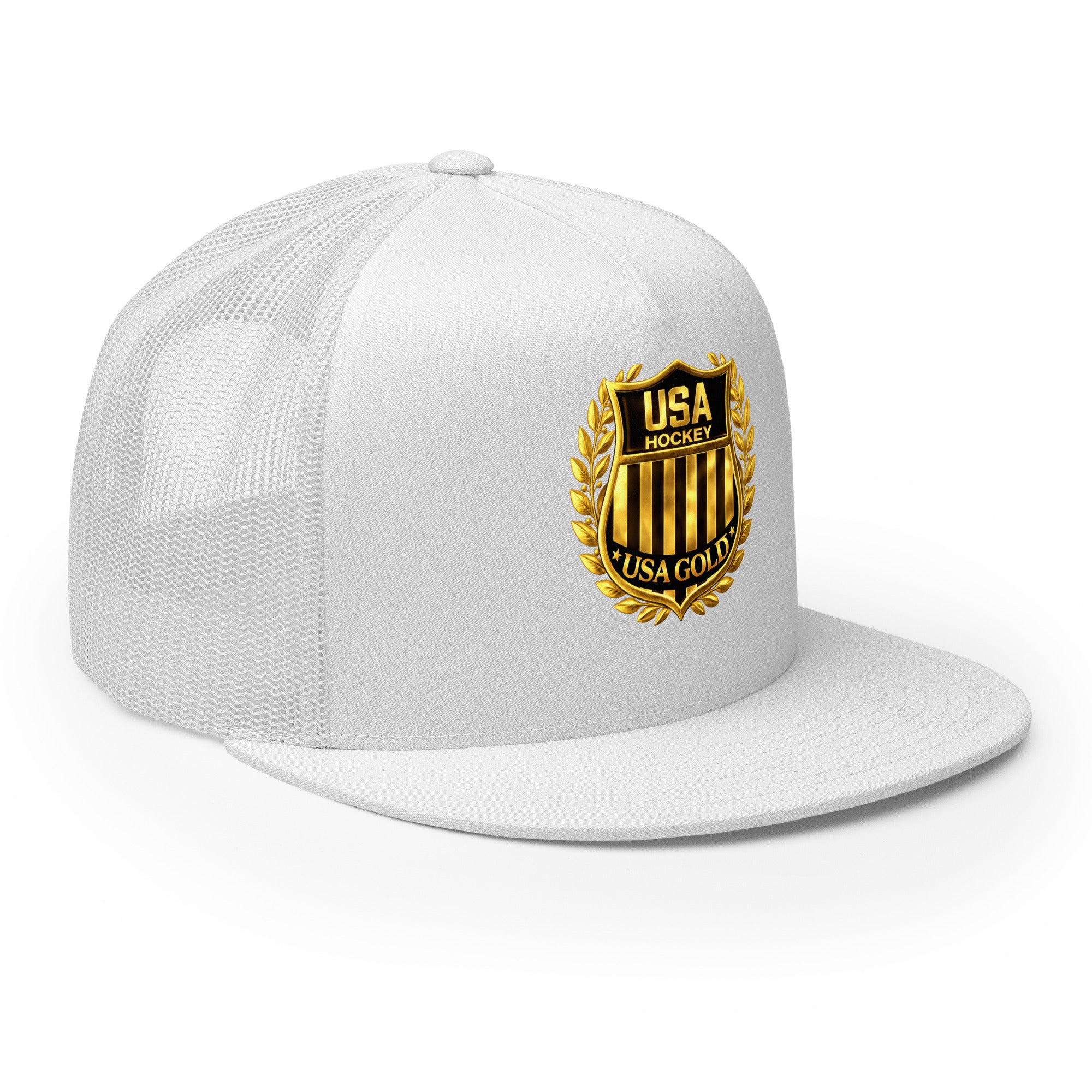 USA GOLDx2 trucker cap in White front view