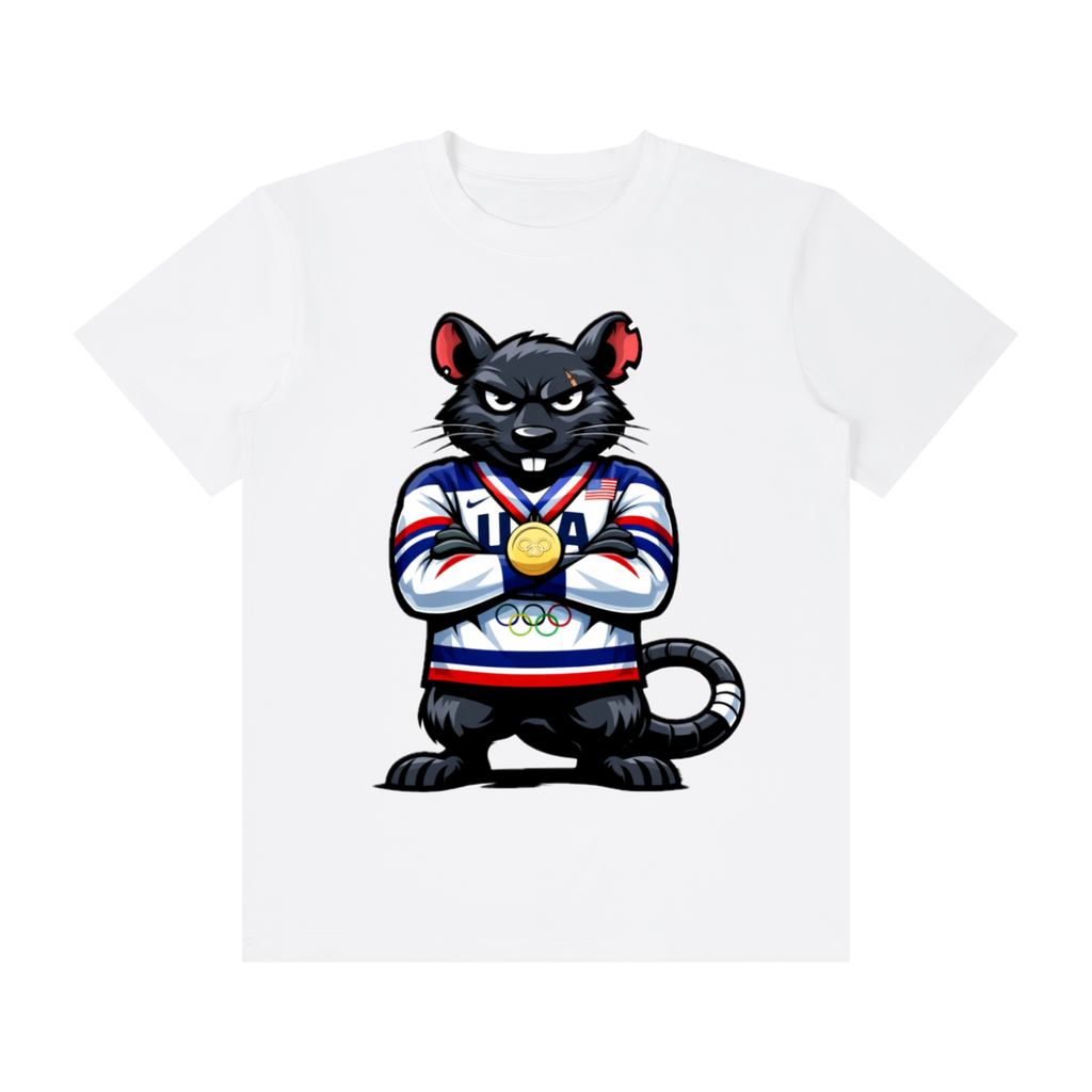 Gold Medal Rat – USA Hockey Mascot Tee t-shirt in Lucent White