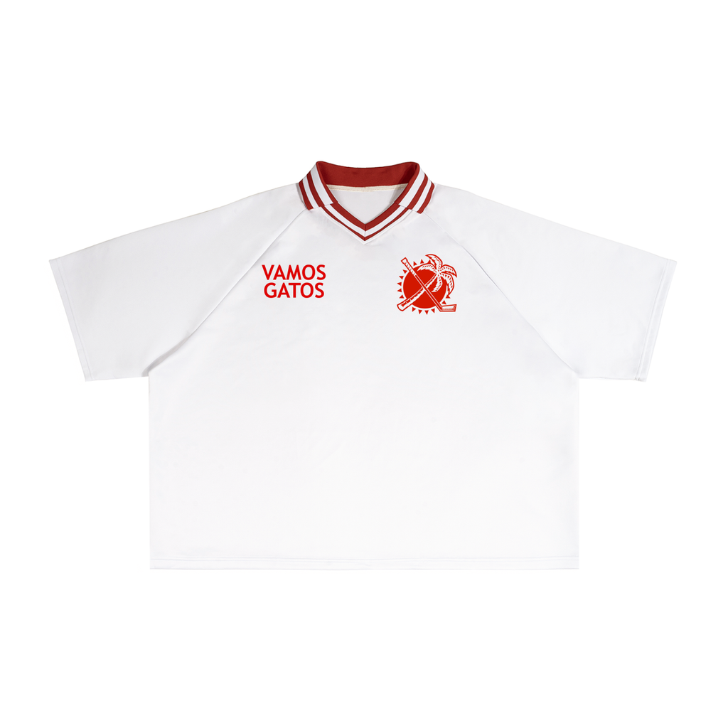 Vamos Gatos Collar Shirt polo shirt in White with Red